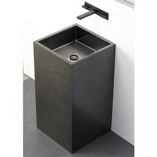 BathSelect Hotel Cube Shaped Solid Brass Freestanding Pedestal Bathroom Sink In Dark Oil Rubbed Bronze Finish