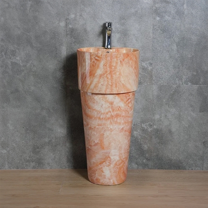 BathSelect Naples Freestanding Fancy Hand Wash Pedestal Light Brown Marble Design Sink & Faucet