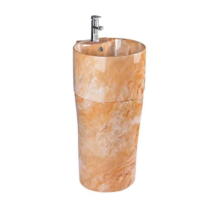 BathSelect Naples Hotel Freestanding Fancy Hand Wash Pedestal Light Brown Marble Design Sink & Faucet