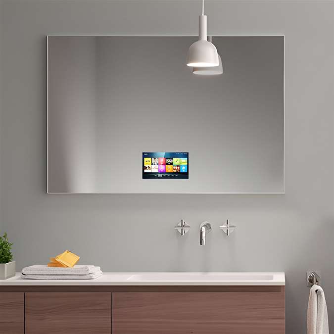 BathSelect Wall Mount Rectangular Frameless Smart Television Mirror With Touchscreen LCD