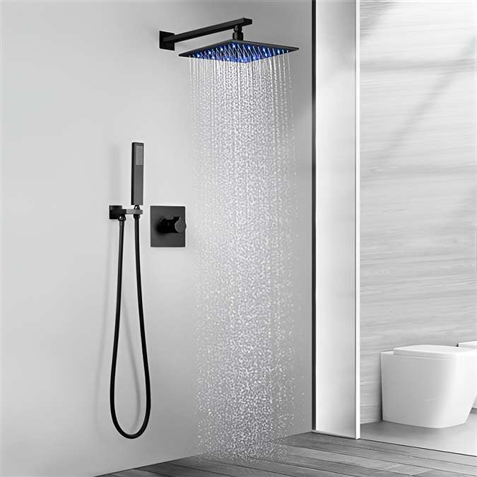 BathSelect New Hampshire Matte Black LED Rainfall Shower System Set