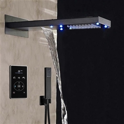 Hotel Lima Solid Brass Multi Color LED Rain Shower Head With Thermostatic LCD Mixer Valve And Handheld Shower In Matte Black Finish