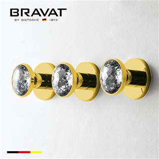 Bravat Gold Three Crystal Handle Thermostatic Bathroom Shower Mixer