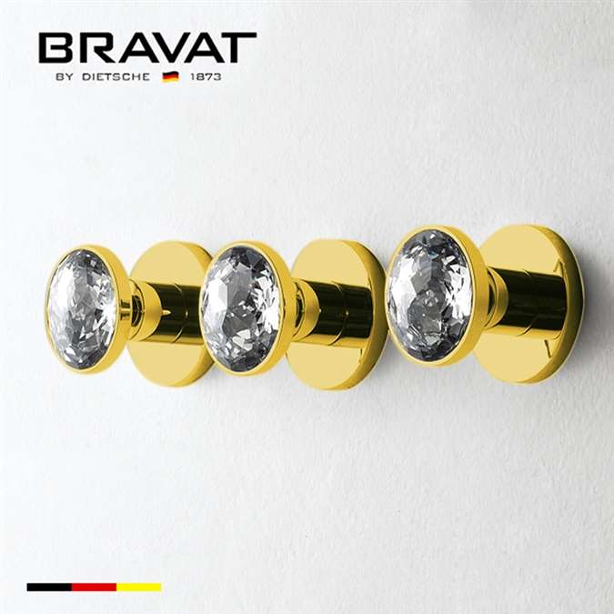 Bravat Gold Three Crystal Handle Thermostatic Bathroom Shower Mixer