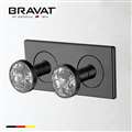 Bravat Wall Mount Two Crystal Handle Thermostatic Bathroom Shower Mixer In Dark Oil Rubbed Bronze Finish