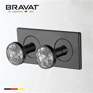 Bravat Wall Mount Two Crystal Handle Thermostatic Bathroom Shower Mixer In Dark Oil Rubbed Bronze Finish