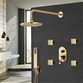 Brushed Gold Rainfall Round Shower Head And Hand Held Shower With Stress-Free Body Jet & Thermostatic Mixer Valve