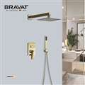 Bravat Brushed Gold Shower Head With Concealed Mixer And Handheld Shower