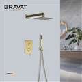 Bravat Brushed Gold Shower Head With Concealed Mixer And Handheld Shower