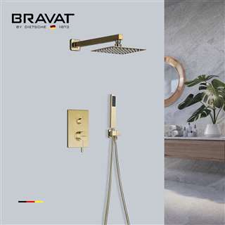 Bravat Brushed Gold Shower Head With Concealed Mixer And Handheld Shower