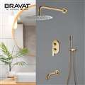 Bravat Brushed Gold Shower Head With Concealed Mixer And Handheld Shower