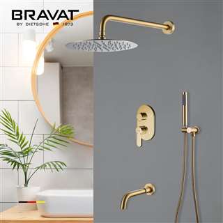 Bravat Brushed Gold Shower Head With Concealed Mixer And Handheld Shower