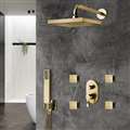 Peru Thermostatic Brushed Gold Rainfall Shower Set And Hand Held Shower With SPA Massage Jets And 2-Way Mixer Valve