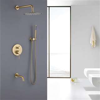 Bravat Brushed Gold Shower Head With Concealed Mixer And Handheld Shower