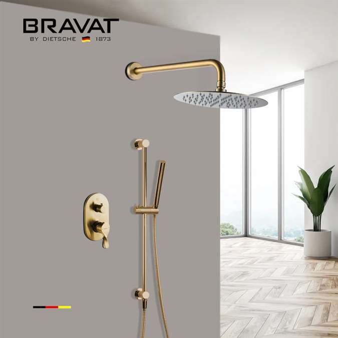 Bravat Brushed Gold Shower Head With Concealed Mixer And Handheld Shower