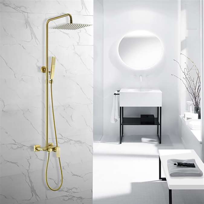 BathSelect Chatou Exposed Brushed Gold Wall Mount Square Rainfall Shower System