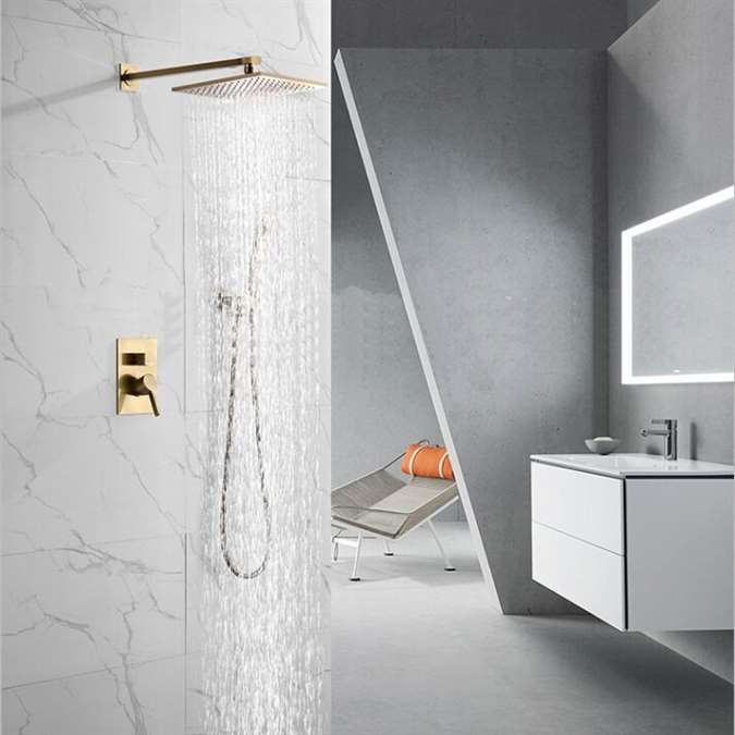 BathSelect Bavaria Brushed Gold Wall Mount Rainfall Shower Set