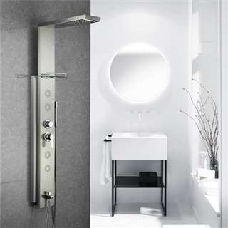 Brushed Stainless Steel Rainfall Shower Panel Rain Massage System Thermalstatic Faucet with Jets & Hand Shower