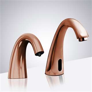 BathSelect Automatic Rose Gold Commercial Sensor Faucet and Matching Soap Dispenser