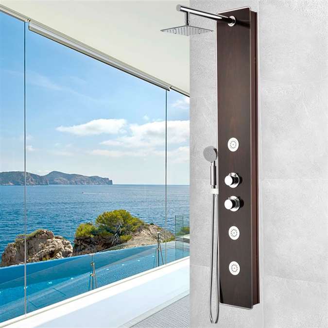 Shower Panel System with Heavy Rain Shower and Spray Wand