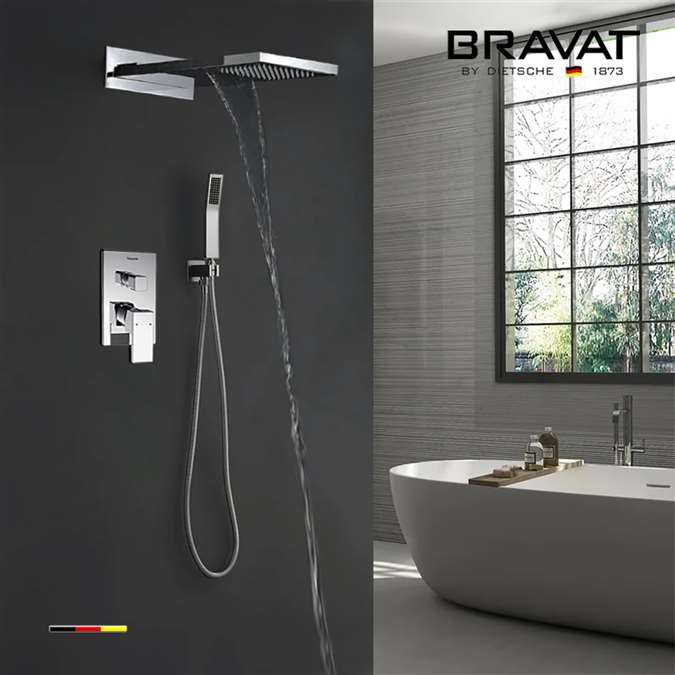 Bravat Chrome Shower Set with Concealed Wall Mount Shower Head Constant Temperature-Solid Brass