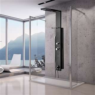 Black Stainless Steel Rainfall Shower Panel Rain Massage System Thermostatic Faucet with Jets & Hand Shower