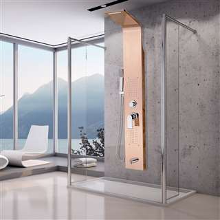 Pulsating Massage Thermostatic Shower Shower Panel in Champagne Gold Finish