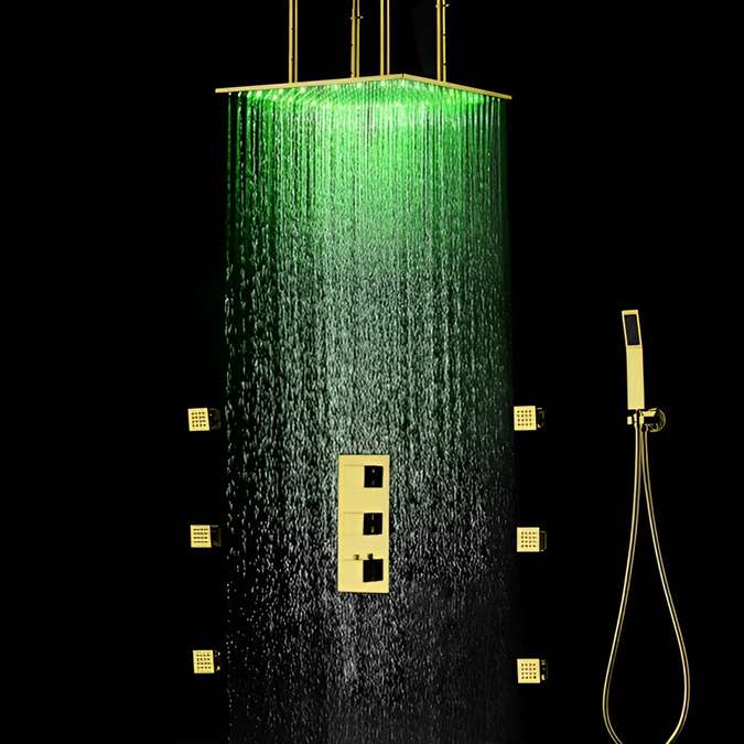 Hotel Venice Ceiling Mount LED Shower Set in Gold Finish