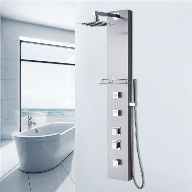 Thermostatic Shower System Panel with Rainfall Shower Head Hand Shower in Stainless Steel