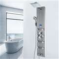 Shower Panel System in Gray Tempered Glass with Rainfall Shower Head, LED Display, Handshower and Tub Spout