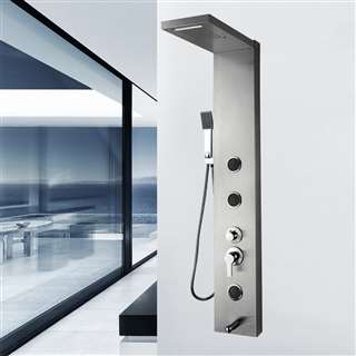 Shower Panel System in Stainless Steel with Rainfall Waterfall Shower Head and Shower Wand