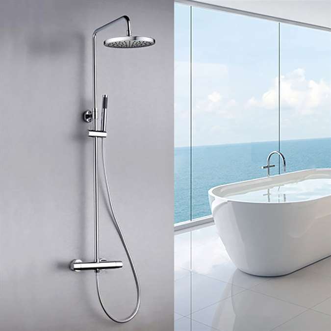 Thermostatic Shower System with Shower Head and Hand Shower in Polished Chrome