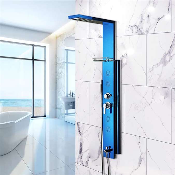 Blue Stainless Steel Rainfall Shower Panel Rain Massage System Thermalstatic  Shower