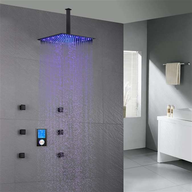 Hotel Milano Multi Color LED Rain Shower Head With Digital Mixer And 360° Adjustable Body Jets