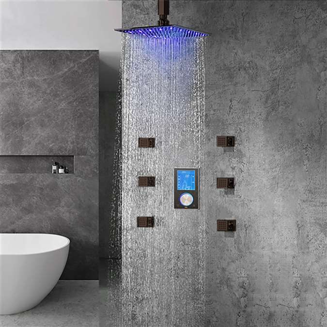 Lano Multi Color LED Rain Shower Head With Digital Mixer And 360° Adjustable Body Jets