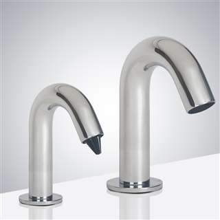 Reno Goose Neck Chrome  Finish Dual Commercial Automatic Sensor Faucet And Soap Dispenser