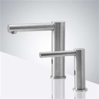 BathSelect Brushed Nickel Automatic Commercial Sensor Faucet And Matching Soap Dispenser