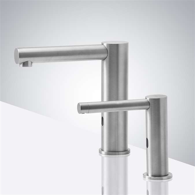 BathSelect Brushed Nickel Automatic Commercial Sensor Faucet And Matching Soap Dispenser