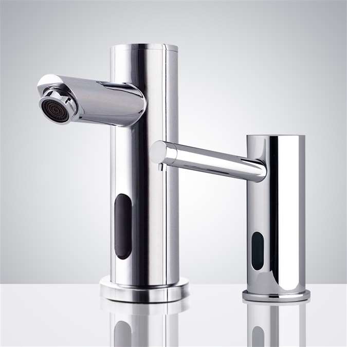 BathSelect Chrome Finish Freestanding Dual Automatic Commercial Sensor Faucet And Soap Dispenser