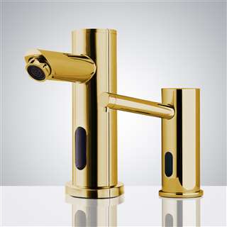 BathSelect Gold Finish Freestanding Dual Automatic Commercial Sensor Faucet And Soap Dispenser