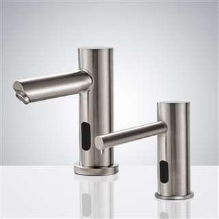 BathSelect Brushed Nickel Finish Freestanding Dual Automatic Commercial Sensor Faucet And Soap Dispenser