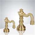 Florence Brushed Gold Finish Deck Mount Dual Commercial Sensor Faucet And Soap Dispenser