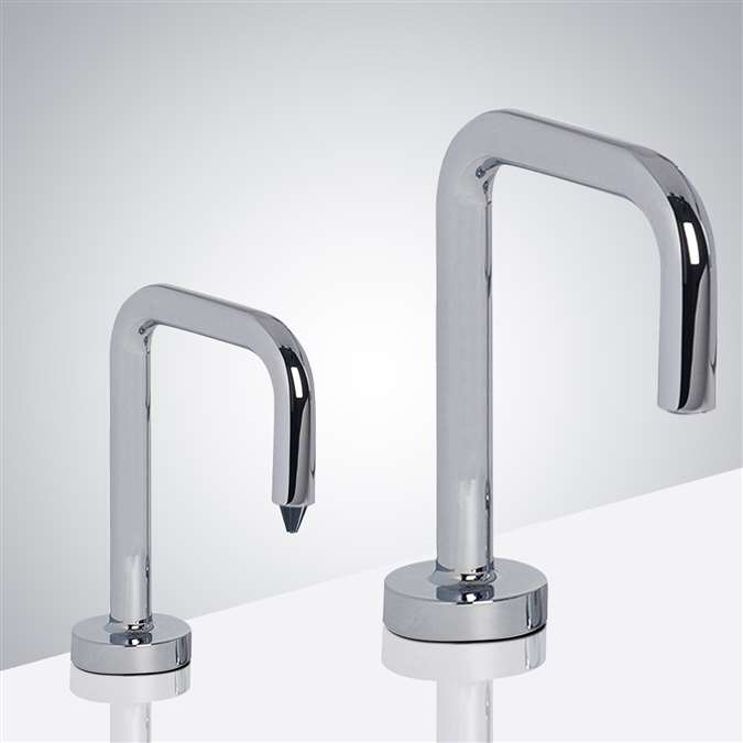 Reno Inverted U-Shaped Chrome Finish Freestanding Dual Commercial Sensor Faucet And Soap Dispenser