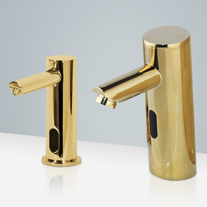 Milan Commercial Gold Platinum Automatic Thermostatic Sensor Faucet And Automatic Soap Dispenser