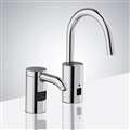 Chrome Finish Automatic Commercial Sensor Kitchen Faucet And Matching Soap Dispenser