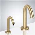 Naples Goose Neck Brushed Gold Finish Freestanding Dual Commercial Sensor Faucet And Soap Dispenser