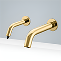 Milan Hospitality Solid Brass Shiny Gold Finish Wall Mount Dual Sensor Faucet And Automatic Soap Dispenser