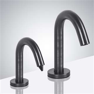 Trio Goose Neck Commercial Contemporary Style Antique Pewter Finish Dual Sensor Faucet And Soap Dispenser