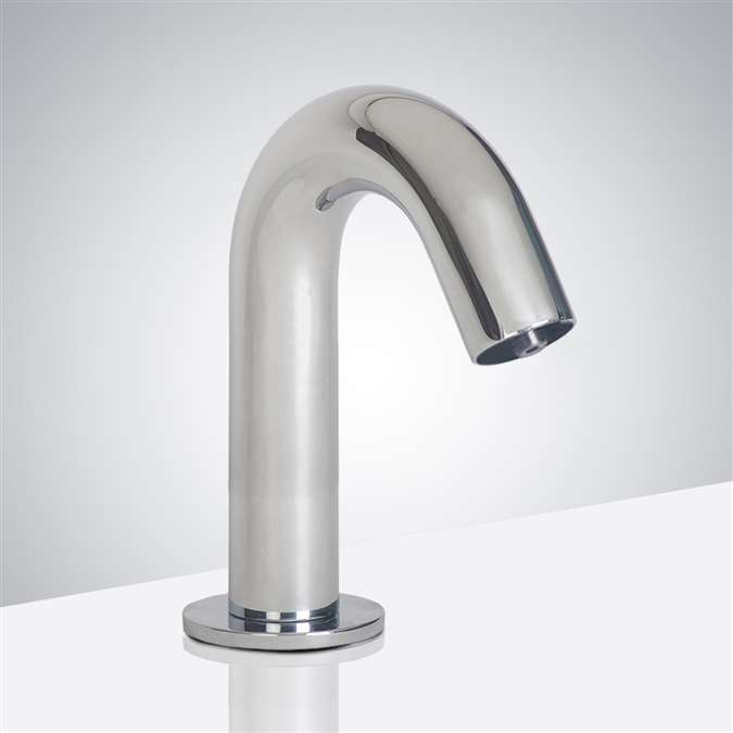 Reno Commercial Goose Neck Solid Brass Sensor Soap Dispenser In Chrome Finish.