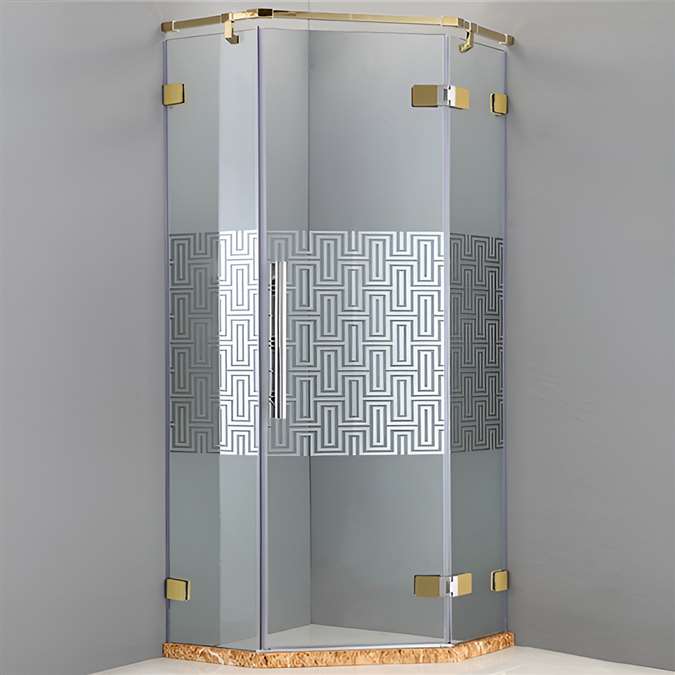 Designer Glass With Gold Finish Hinges Square Shaped Frame-less Adjustable Bath Shower Enclosure